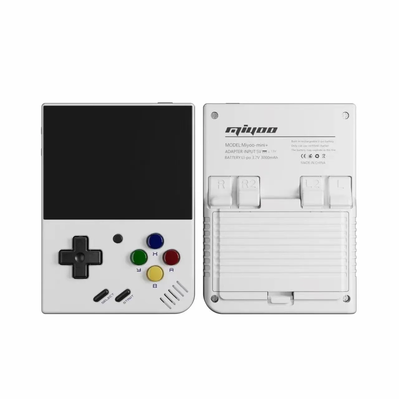 Front and back image of the Miyoo Mini Plus in white color