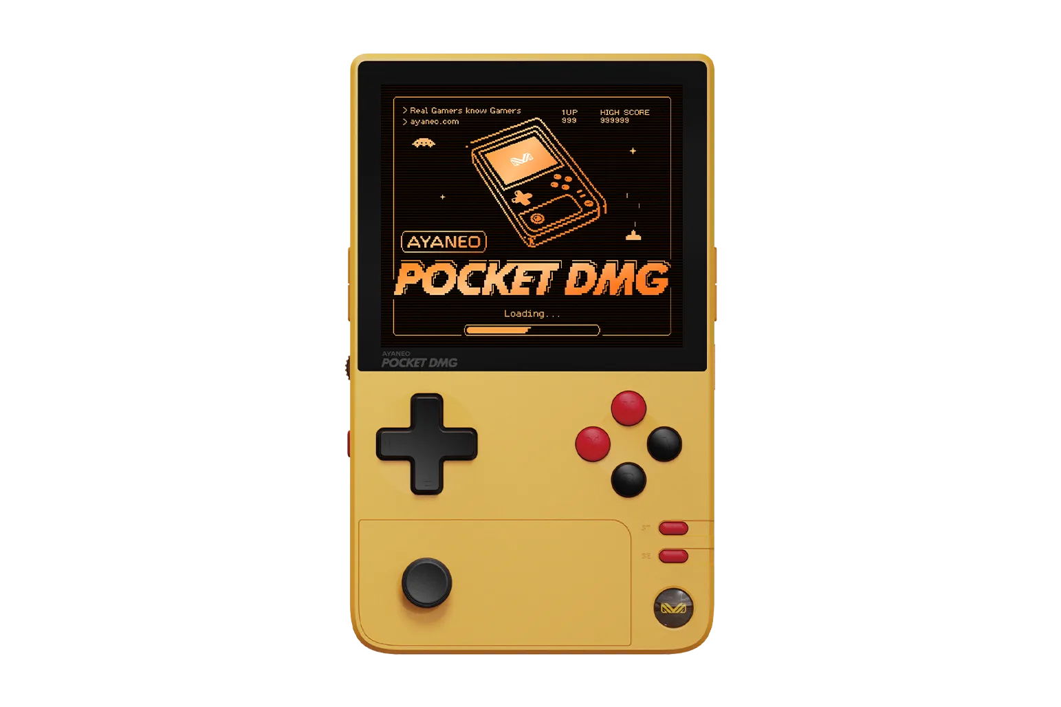 Yellow color of the AYANEO Pocket DMG front image